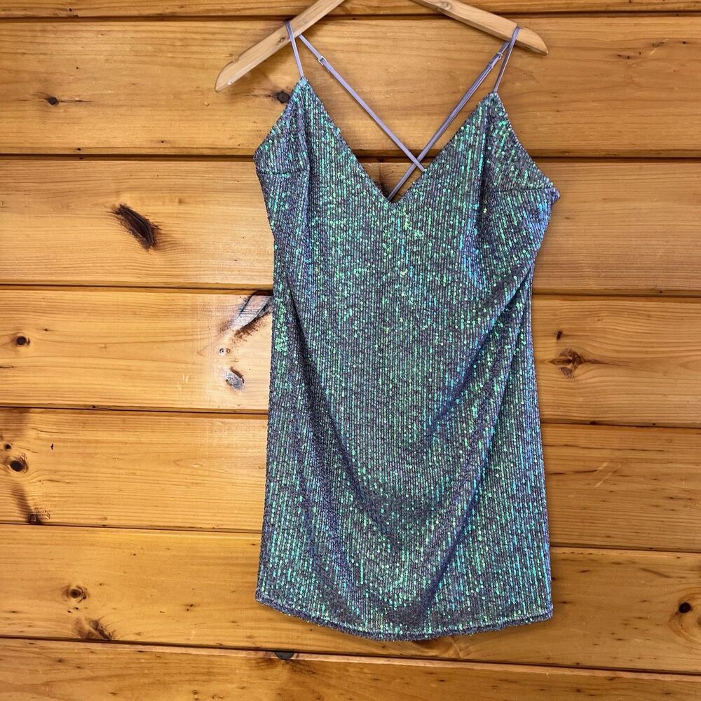 Victorias Secret Sequin Slip Dress L Glam Bling Iridescent Sparkle Y2K Cocktail
